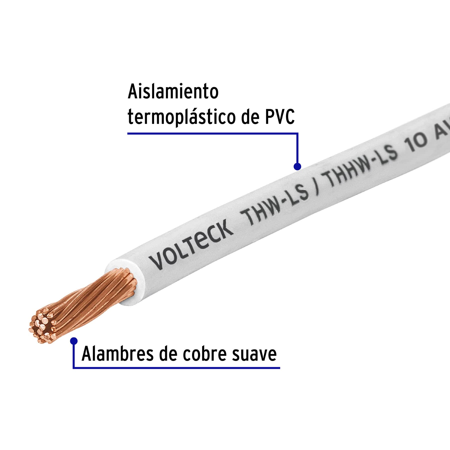 Carrete con 10 m de cable THHW-LS 10 AWG blanco, Volteck, 40143