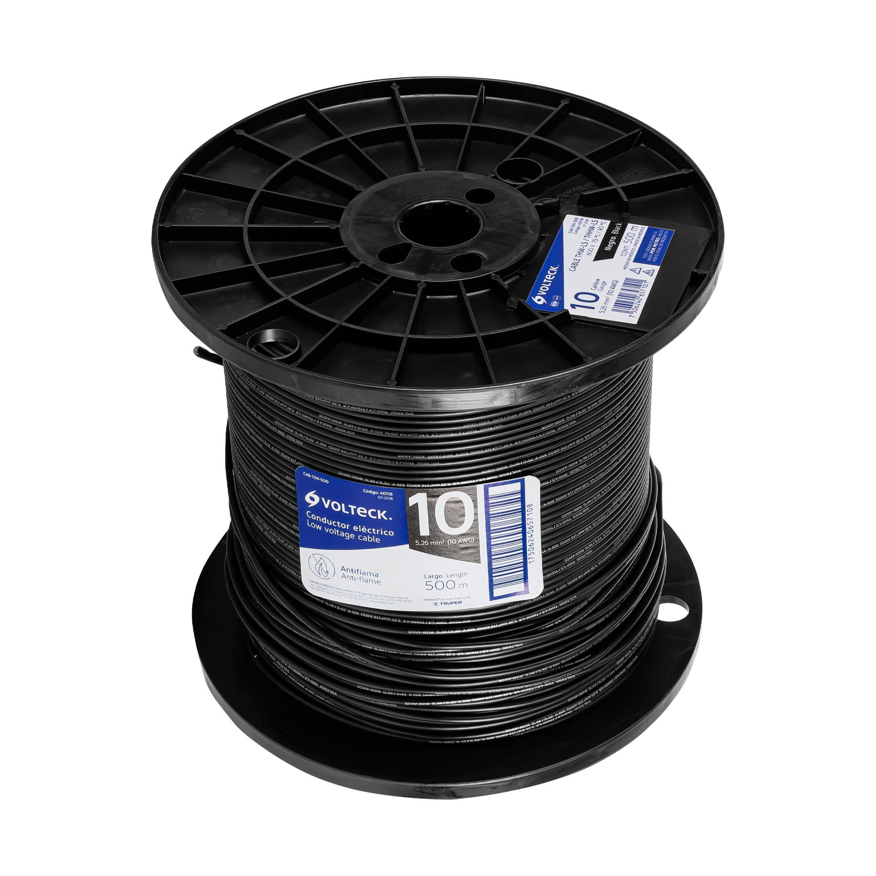 Metro de cable THHW-LS 10 AWG negro en carrete de 500 m, 40118