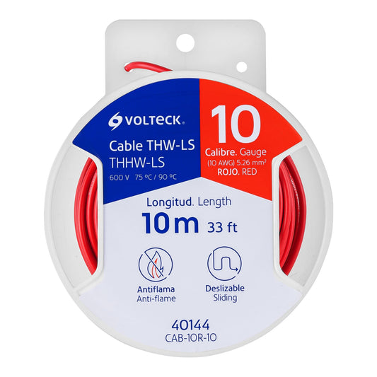 Carrete con 10 m de cable THHW-LS 10 AWG rojo, Volteck Caja con 6, 40144
