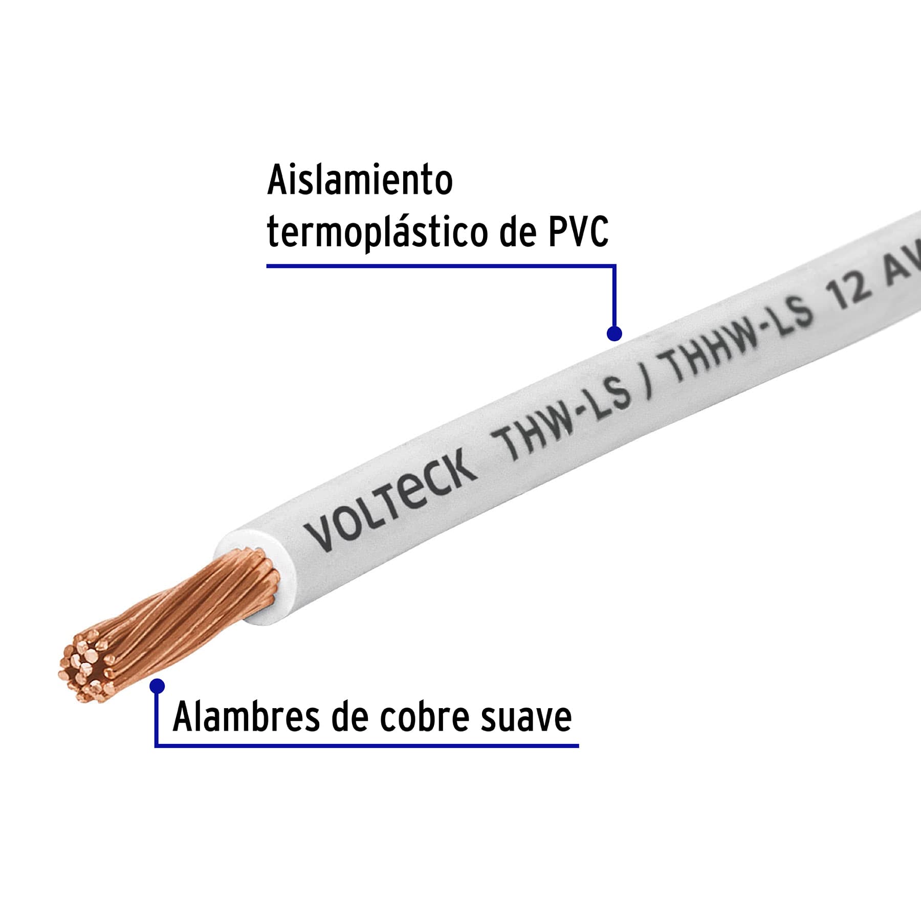 Rollo de 100 m de cable THHW-LS 12 AWG blanco, Volteck, 46056