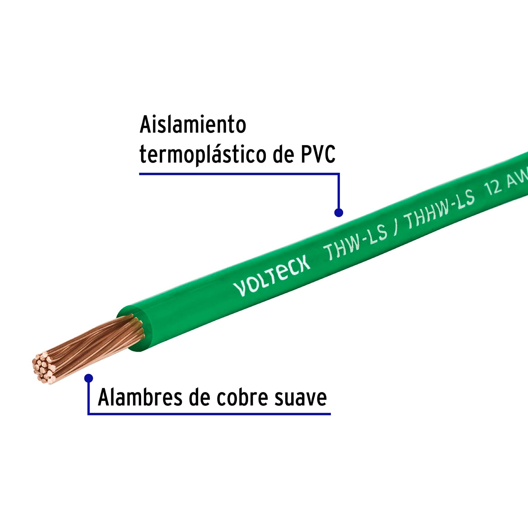 Rollo de 100 m de cable THHW-LS 12 AWG verde, Volteck, 46064