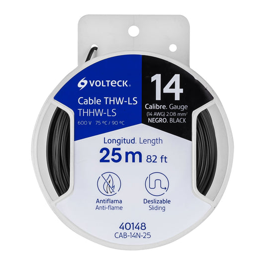 Carrete con 20 m de cable THHW-LS 12 AWG negro, Volteck Caja con 6, 40145