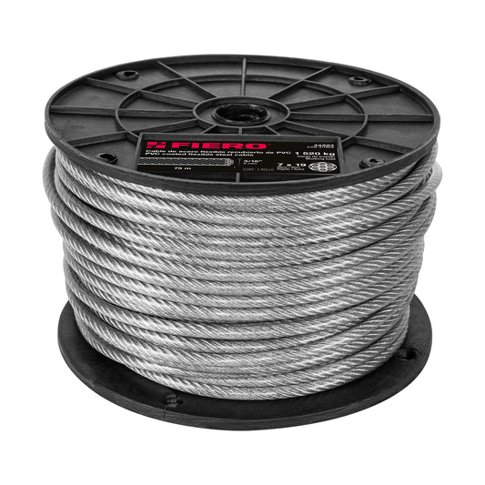 Metro cable flexible 3/16' acero 7x19 recubierto PVC, 75 m Caja con 75, 44223