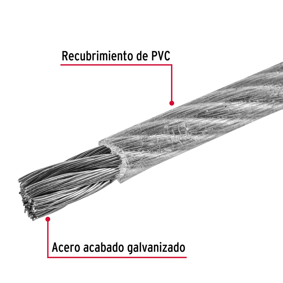 Metro cable flexible 3/16' acero 7x19 recubierto PVC, 75 m Caja con 75, 44223