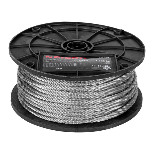 Metro de cable flexible 3/16' de acero 7x19 hilos, 75 m Caja con 75, 44212