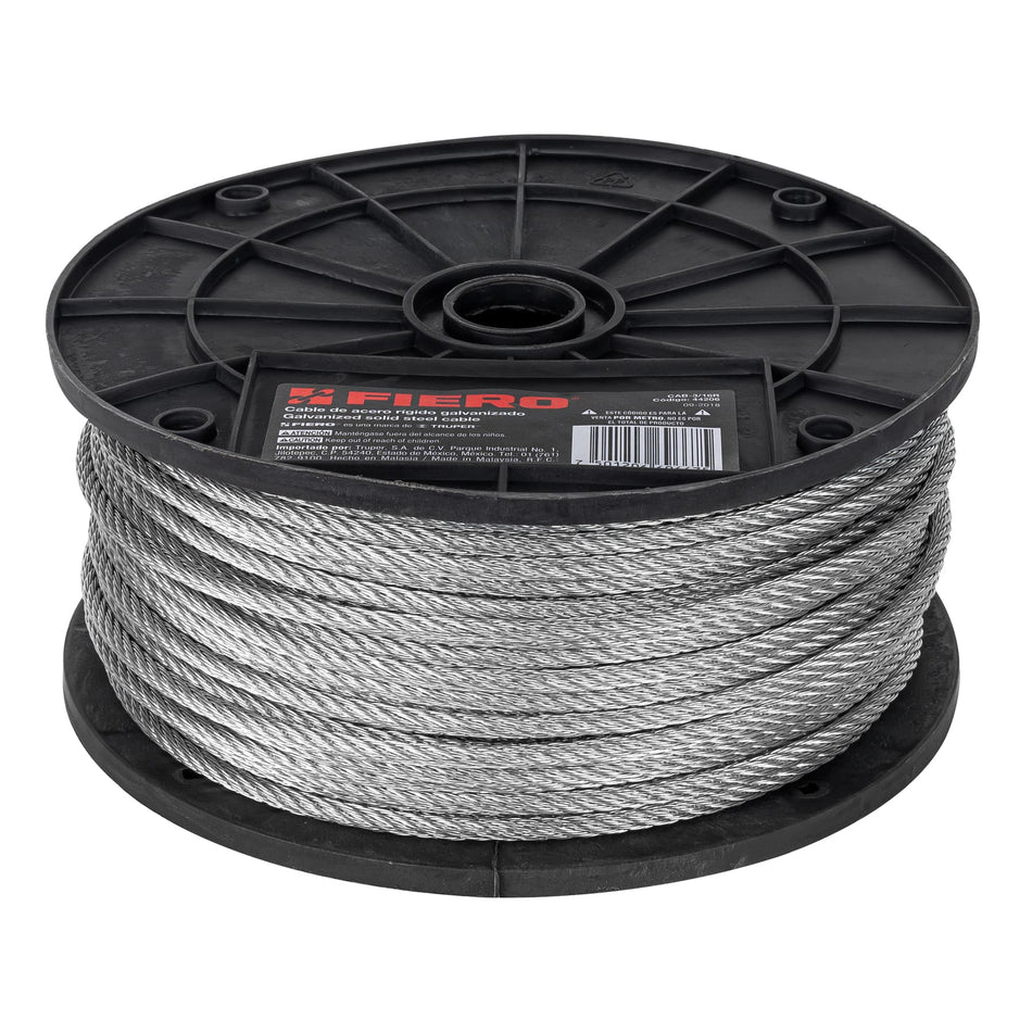 Metro de cable rígido 3/16' de acero 7x7 hilos, 75 m, Fiero Caja con 75, 44206