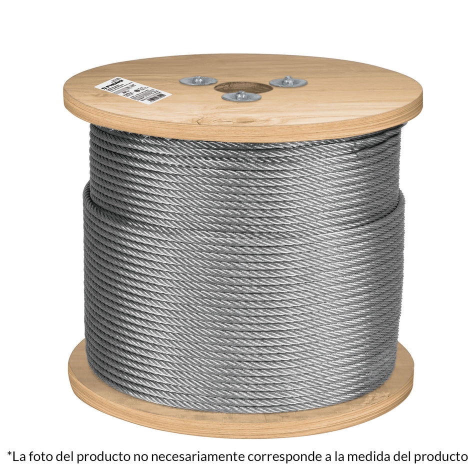 Metro de cable rígido 3/16' de acero 7x7 hilos, 300 m, Fiero Caja con 300, 48798