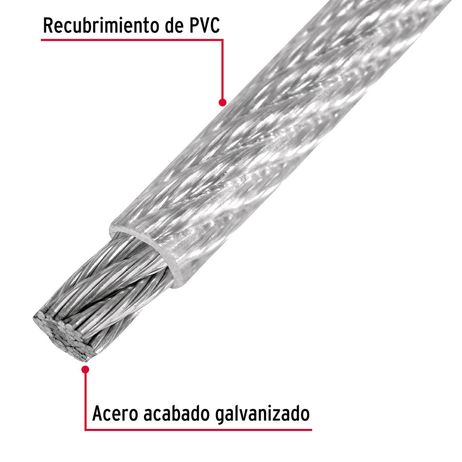 Metro de cable rígido 3/16' acero 7x7 recubierto PVC, 300 m Caja con 300, 48807