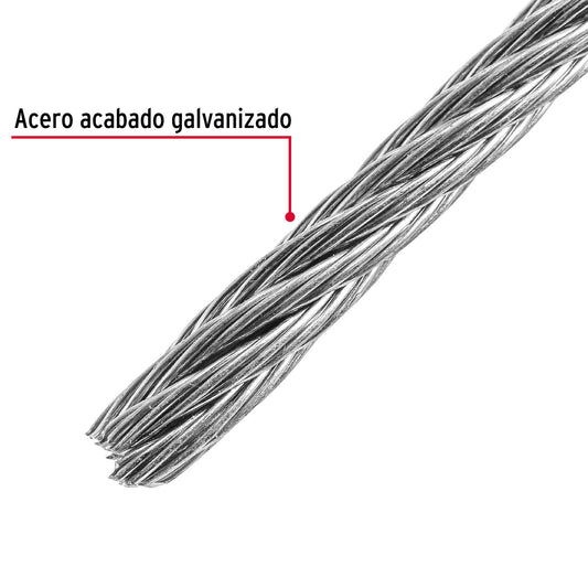Metro de cable rígido 3/16' de acero 7x7 hilos, 75 m, Fiero Caja con 75, 44206