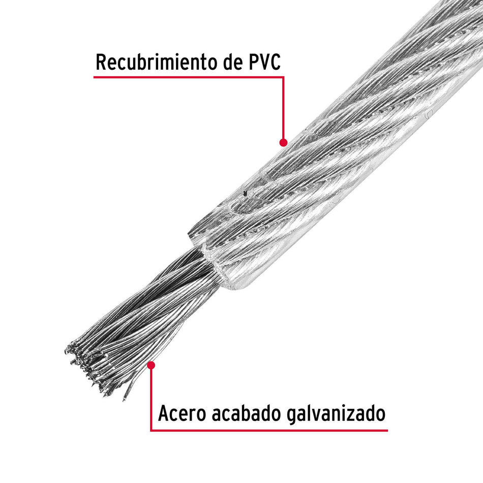 Metro cable flexible 3/32' acero 7x19 recubierto PVC, 75 m Caja con 75, 44226