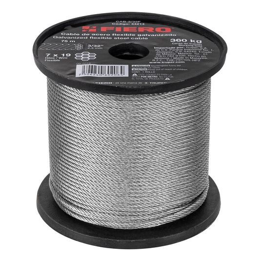 Metro de cable flexible 3/32' de acero 7x19 hilos, 75 m Caja con 75, 44214