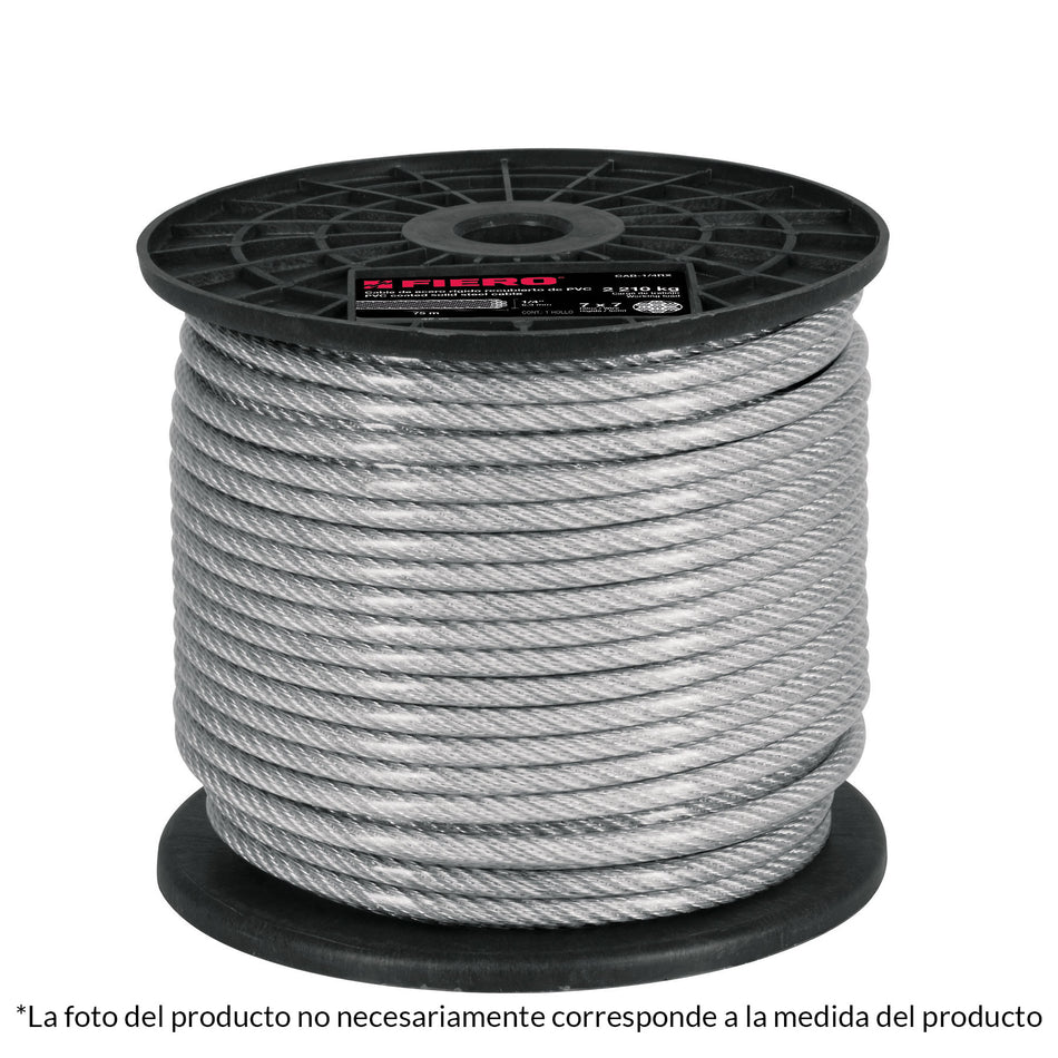 Metro de cable rígido 3/32' acero 7x7 recubierto PVC, 75 m Caja con 75, 44221