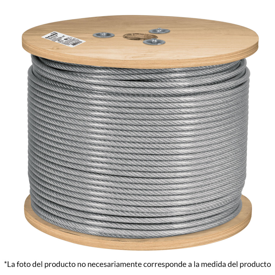 Metro de cable rígido 3/32' acero 7x7 recubierto PVC, 300 m Caja con 300, 48805