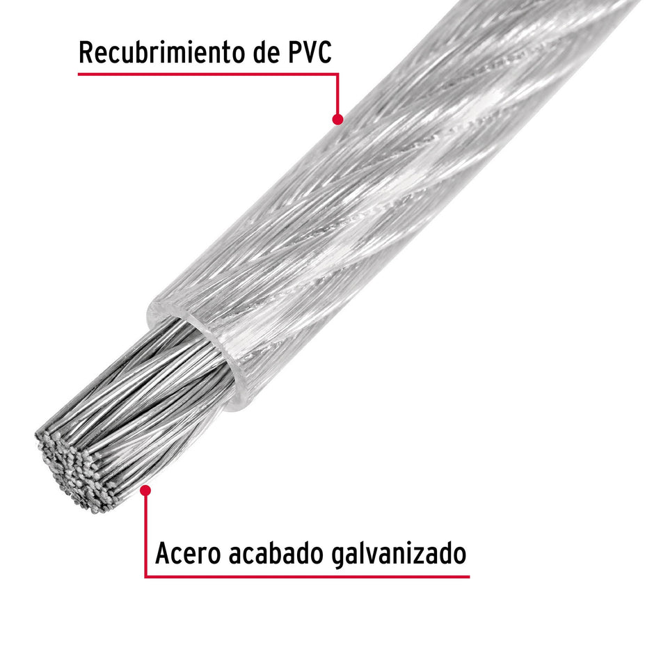 Metro de cable rígido 3/32' acero 7x7 recubierto PVC, 300 m Caja con 300, 48805