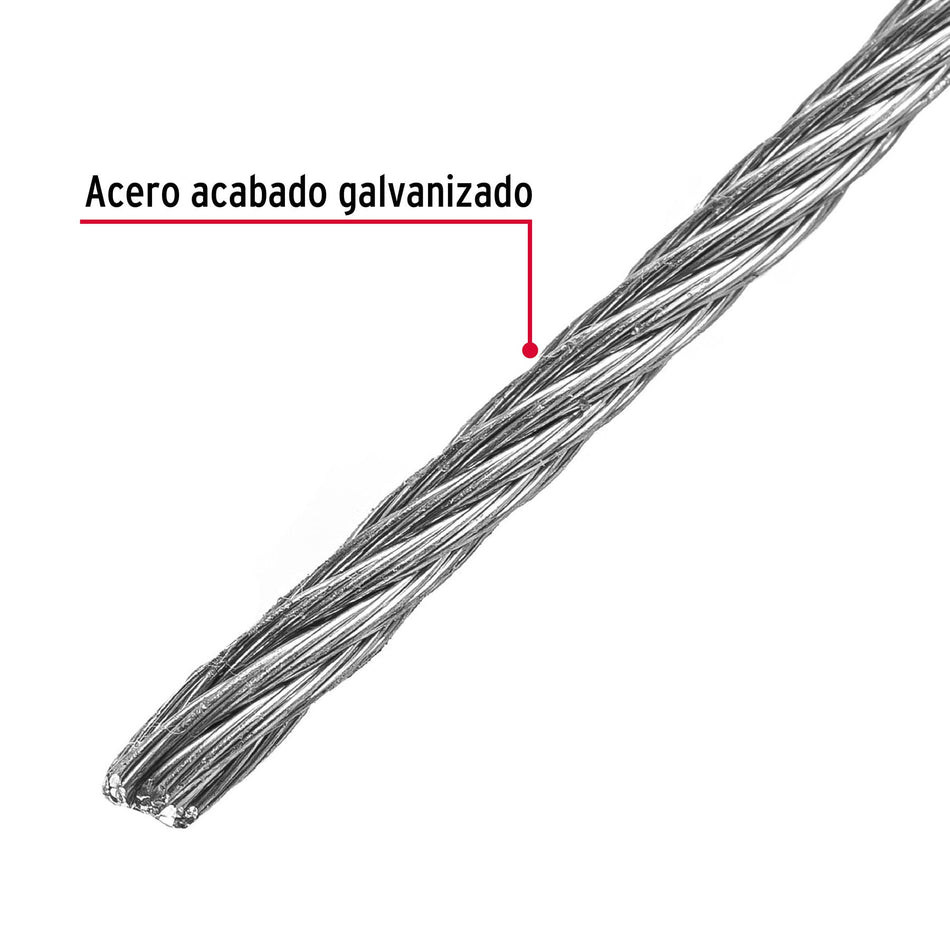 Metro de cable rígido 3/32' de acero 7x7 hilos, 75 m, Fiero Caja con 75, 44209
