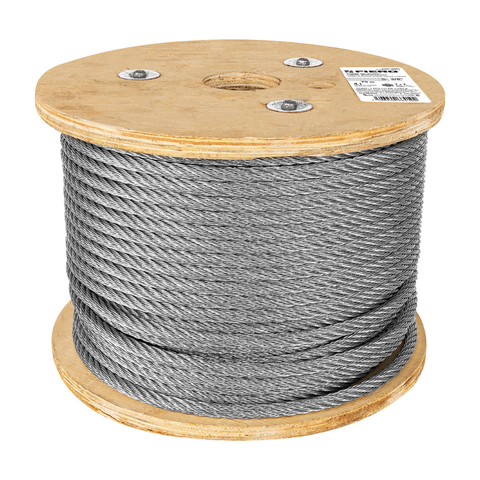 Metro de cable rígido 3/8' de acero 7x7 hilos, 75 m, Fiero Caja con 75, 48814