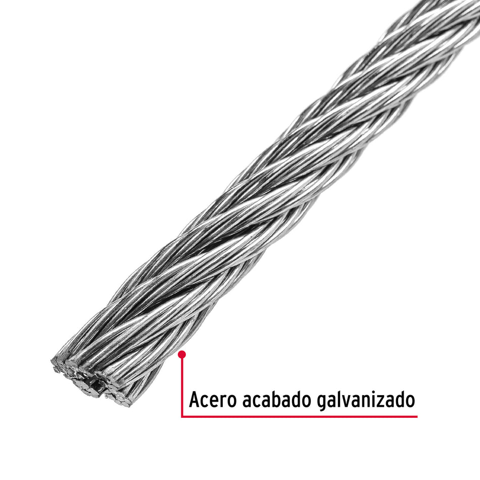 Metro de cable rígido 5/16' de acero 7x7 hilos, 75 m, Fiero Caja con 75, 48813