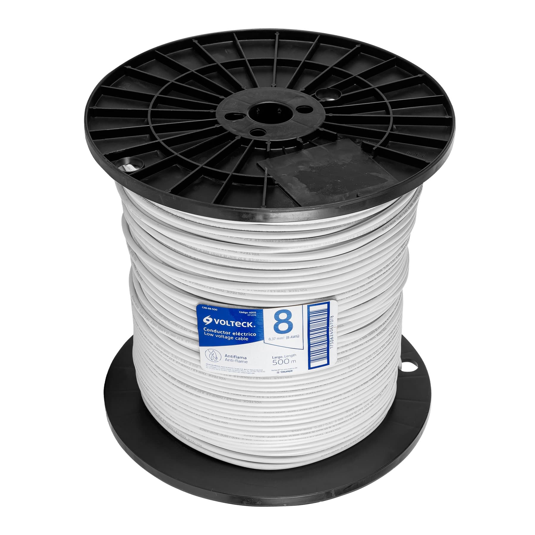 Metro de cable THHW-LS 8 AWG blanco en carrete de 500 m, 40115