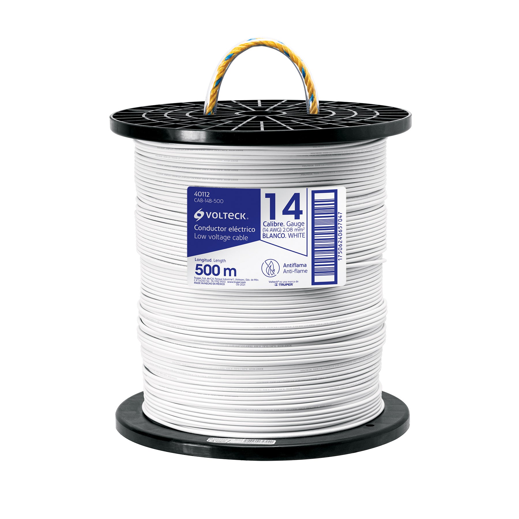 Metro de cable THHW-LS 14 AWG blanco en carrete de 500 m, 40112