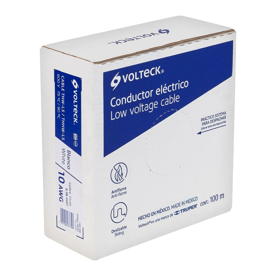 Rollo de 100 m de cable THHW-LS 8 AWG blanco, Volteck, 46054