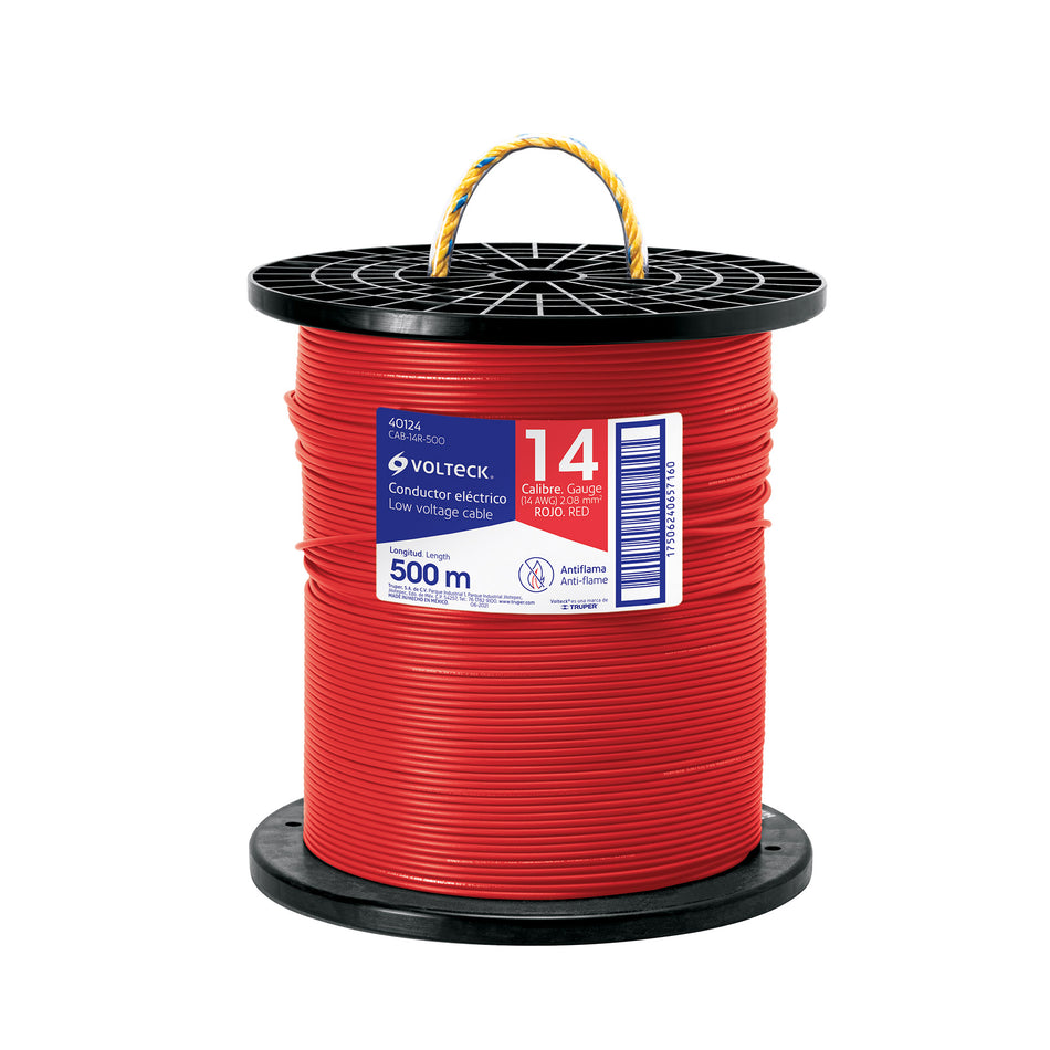 Metro de cable THHW-LS 14 AWG rojo en carrete de 500 m Caja con 500, 40124
