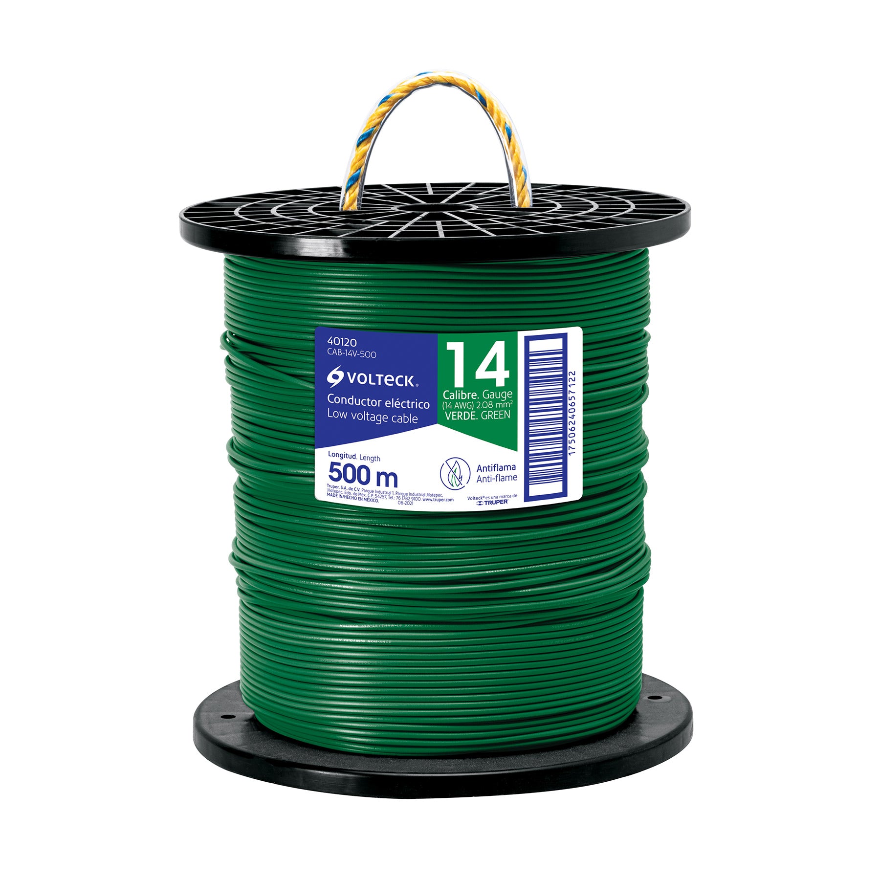 Metro de cable THHW-LS 8 AWG verde en carrete de 500 m, 40123