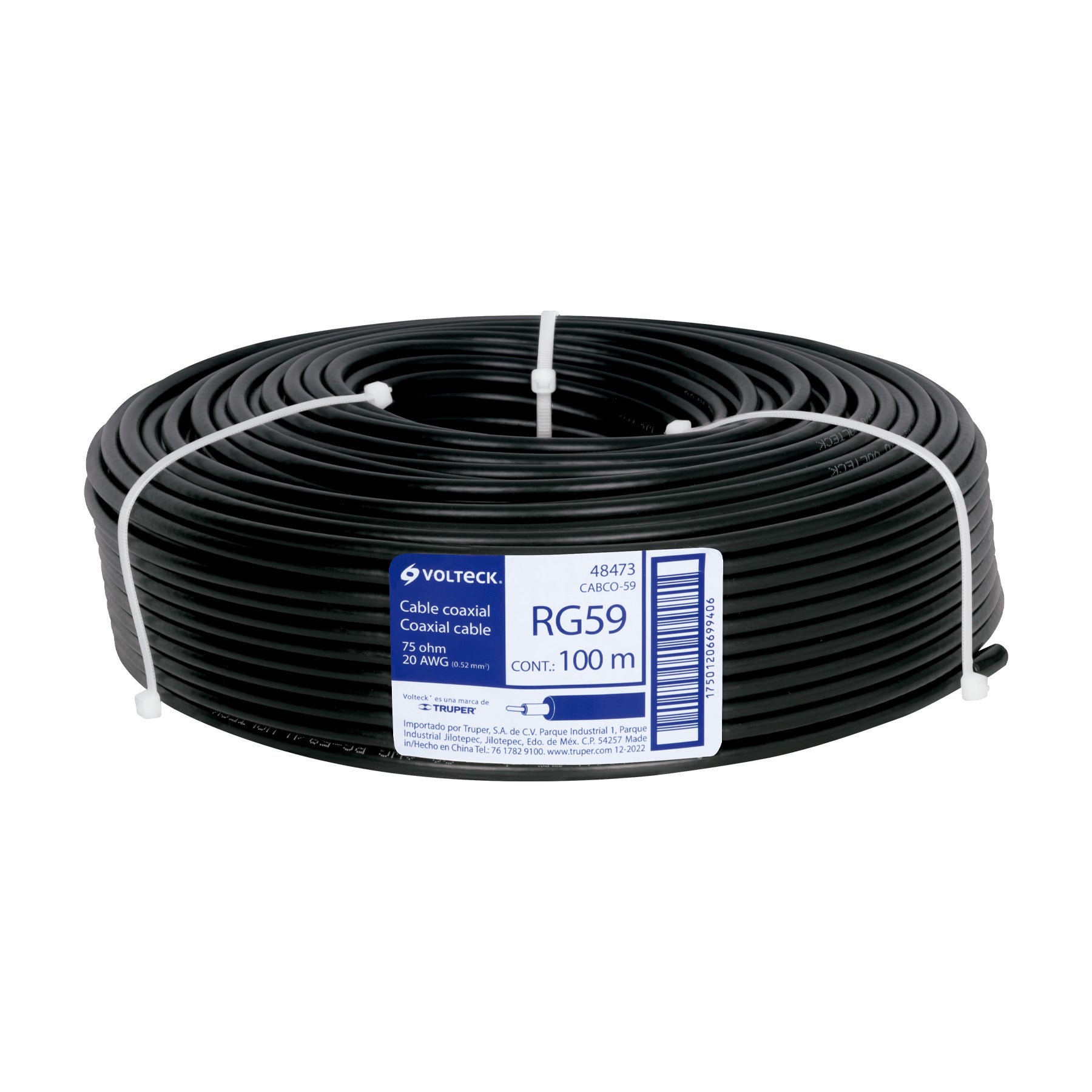 Metro de cable coaxial RG59 en rollo de 100 m, Volteck, 48473