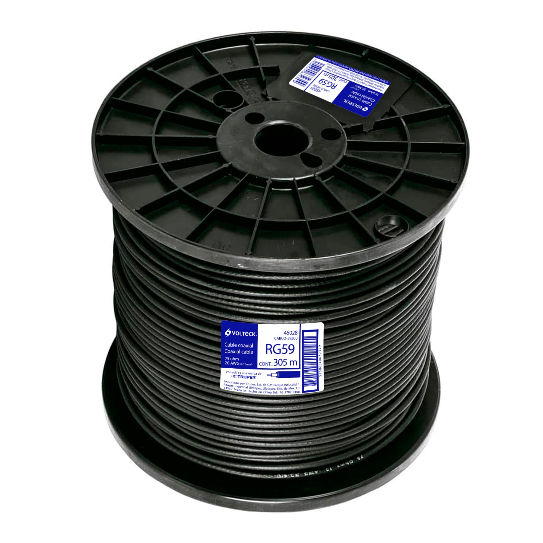 Metro de cable coaxial RG59 en carrete de 305 m, Volteck, 45028