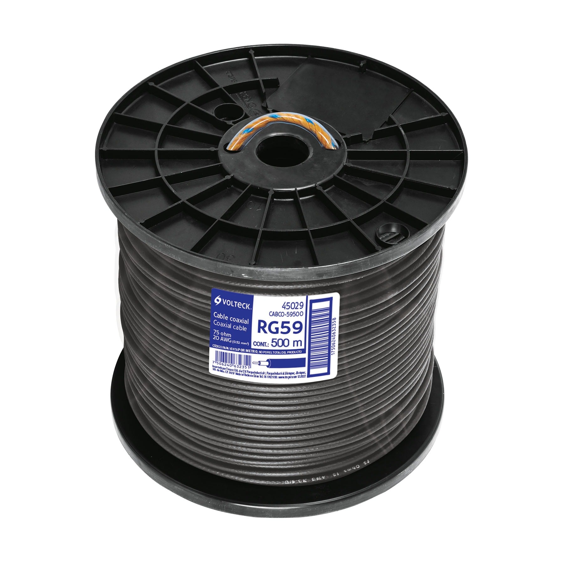 Metro de cable coaxial RG59 en carrete de 500 m, Volteck, 45029