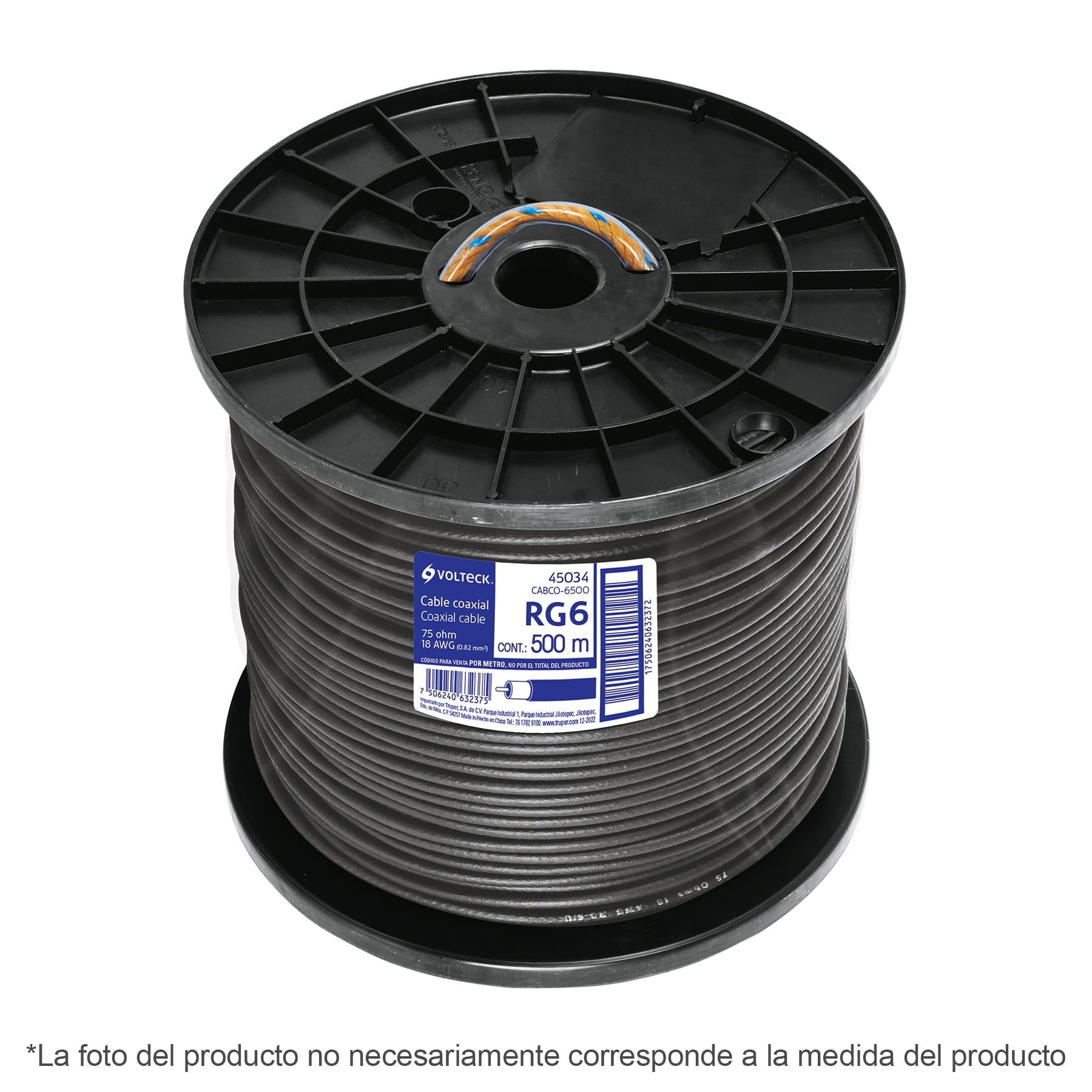 Metro de cable coaxial RG6 en carrete de 305 m, Volteck, 45030