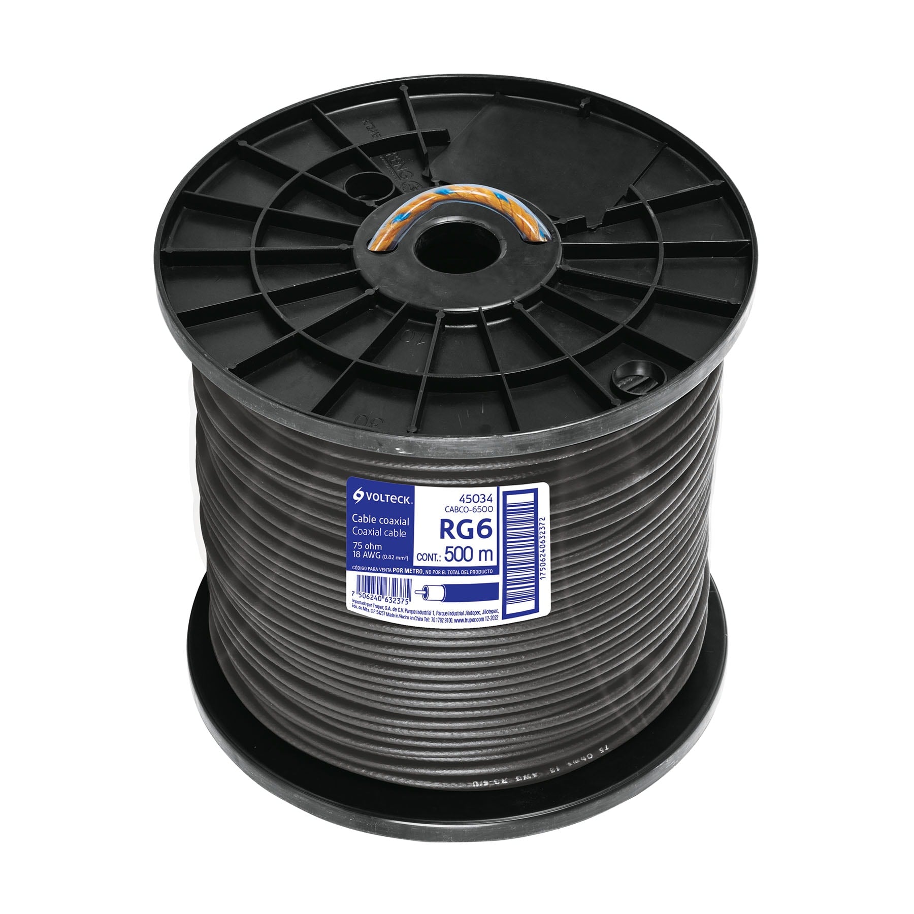 Metro de cable coaxial RG6 en carrete de 500 m, Volteck, 45034