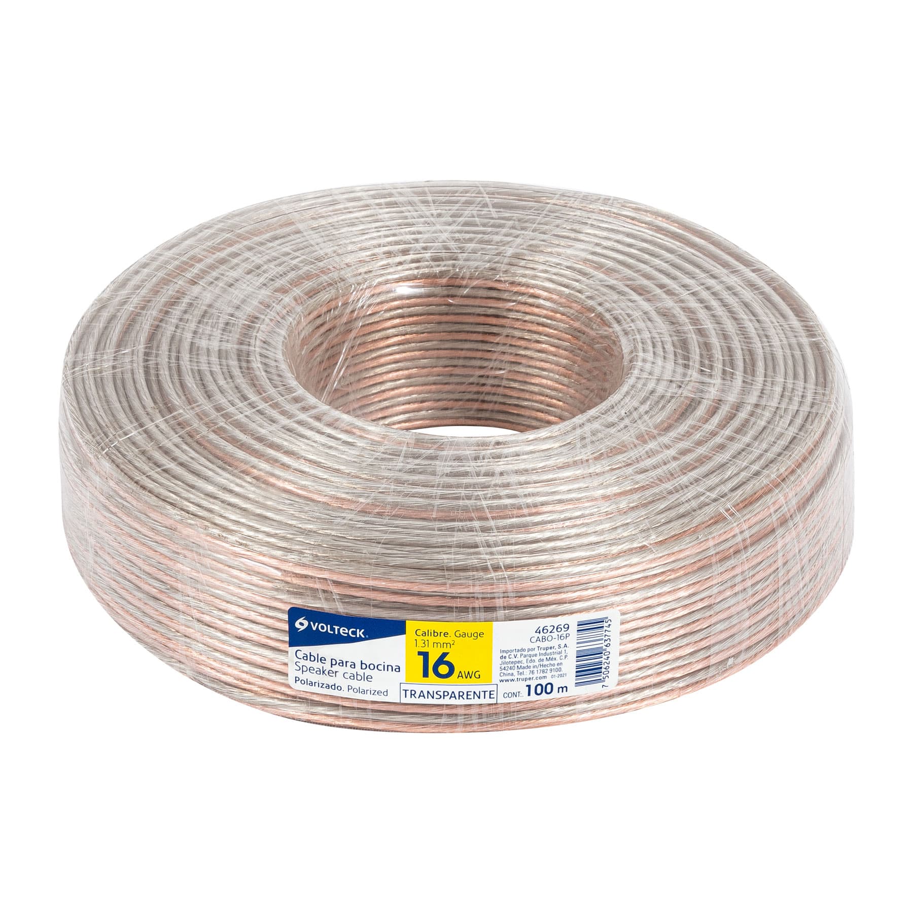 Rollo de 100 m cable polarizado transparente p/bocina 16 AWG, 46269