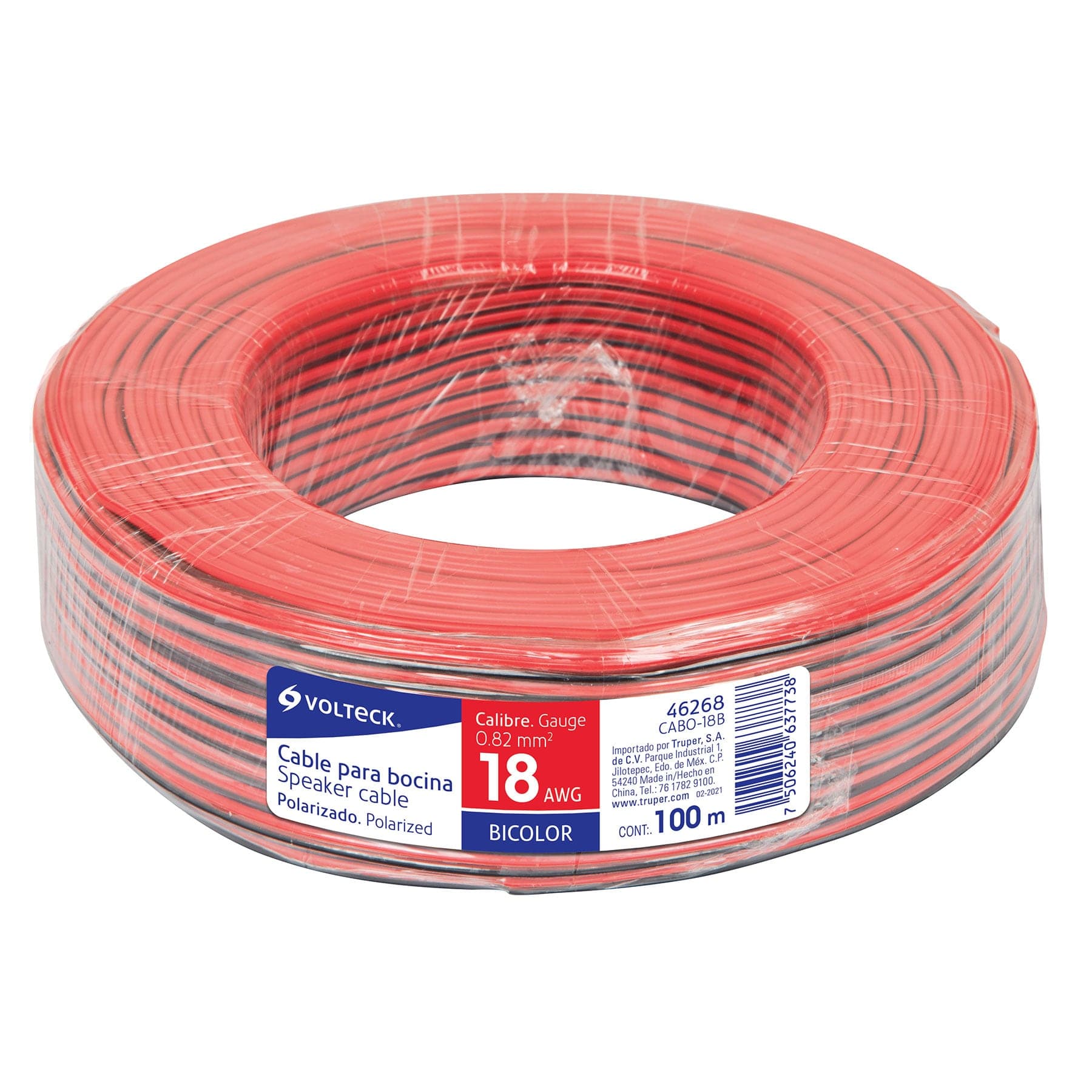 Rollo de 100 m de cable polarizado bicolor p/bocina 18 AWG, 46268