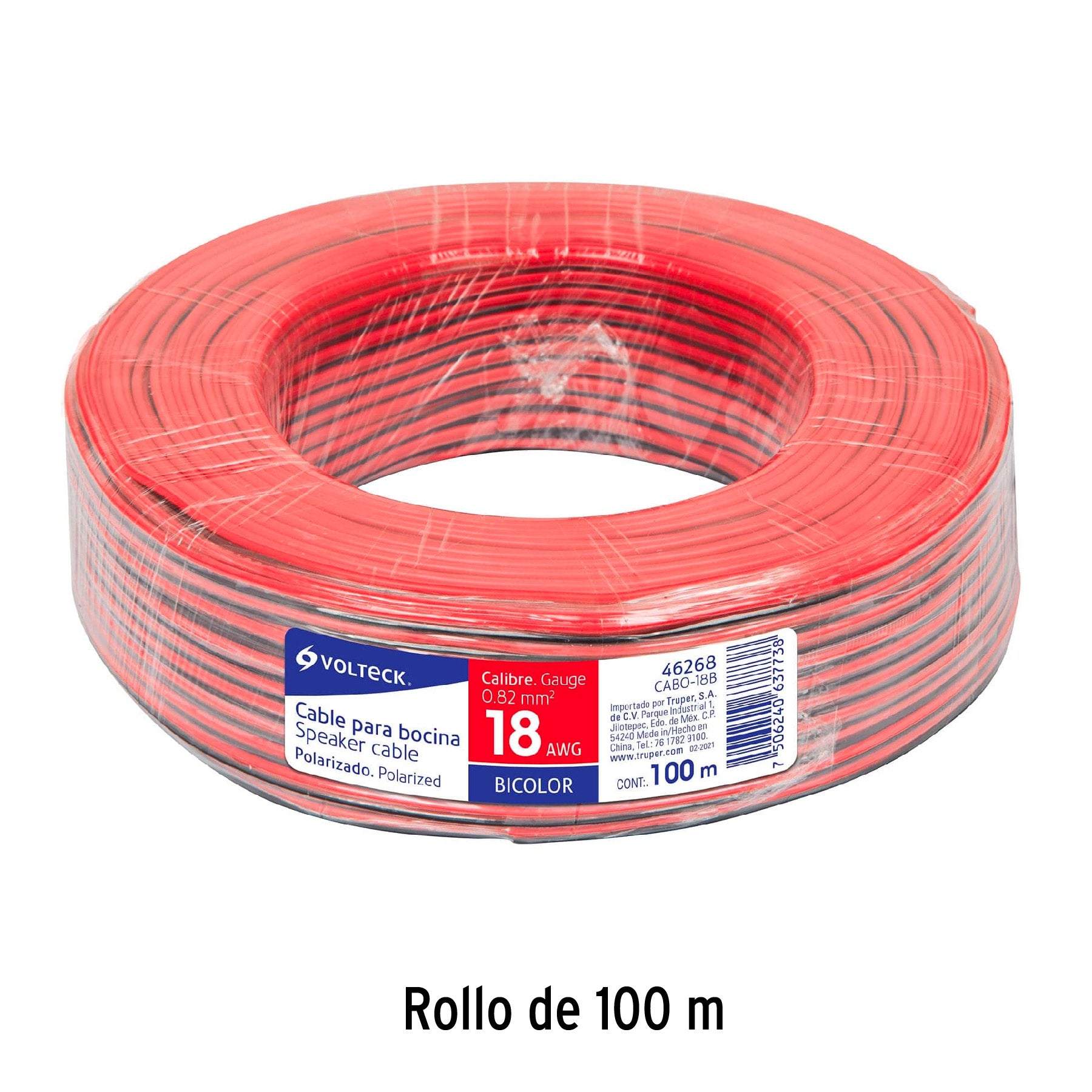 Rollo de 100 m de cable polarizado bicolor p/bocina 18 AWG, 46268