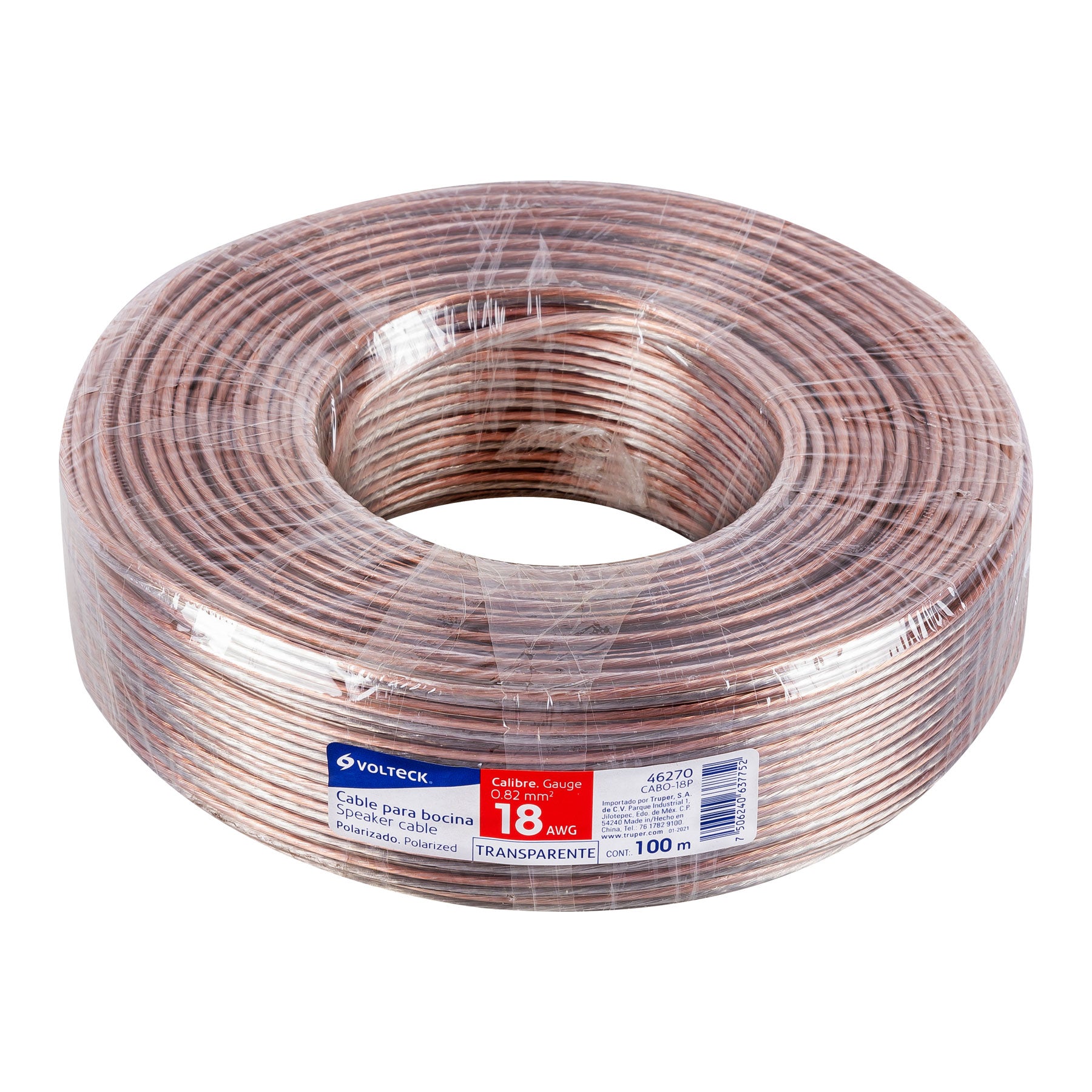 Rollo de 100 m cable polarizado transparente p/bocina 18 AWG, 46270