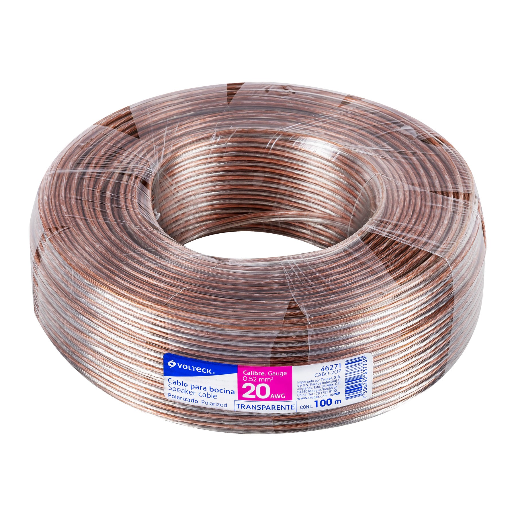 Rollo de 100 m cable polarizado transparente p/bocina 20 AWG, 46271