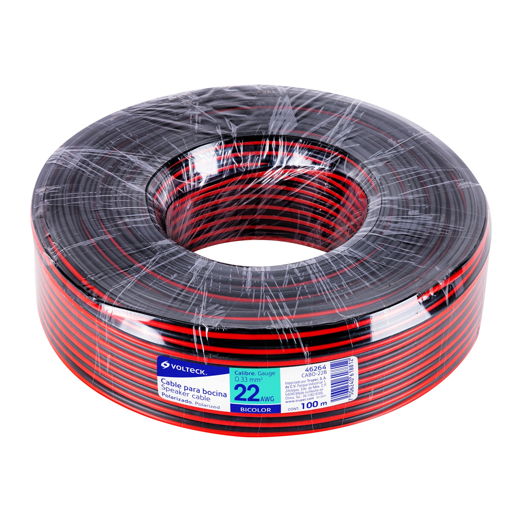 Rollo de 100 m de cable polarizado bicolor p/bocina 22 AWG, 46264