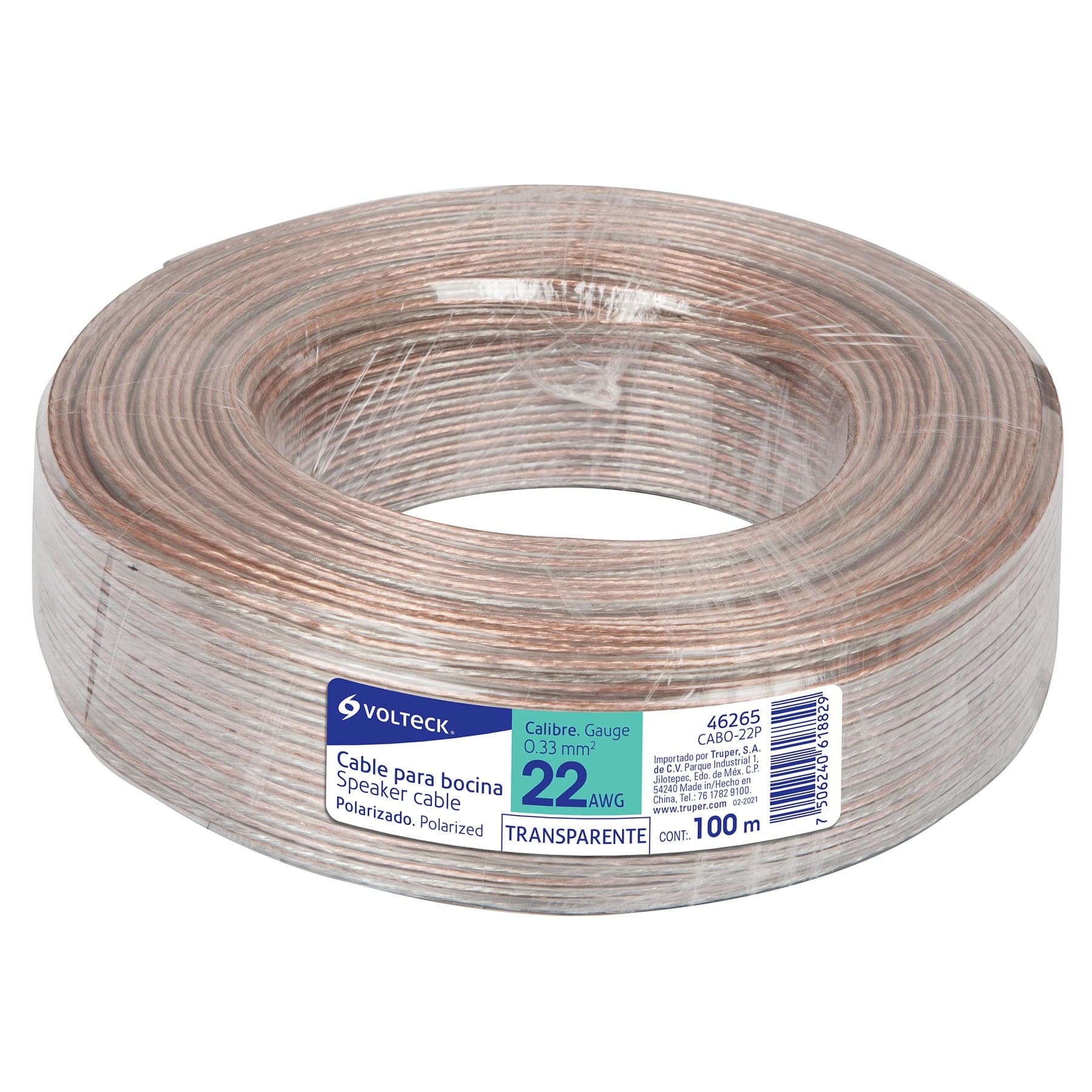 Rollo de 100 m cable polarizado transparente p/bocina 22 AWG, 46265