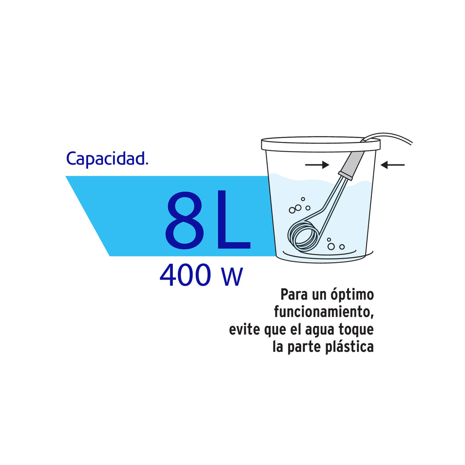 Calentador de inmersión p/agua #1 de 8 L, 400 W, Volteck Caja con 6, 46303