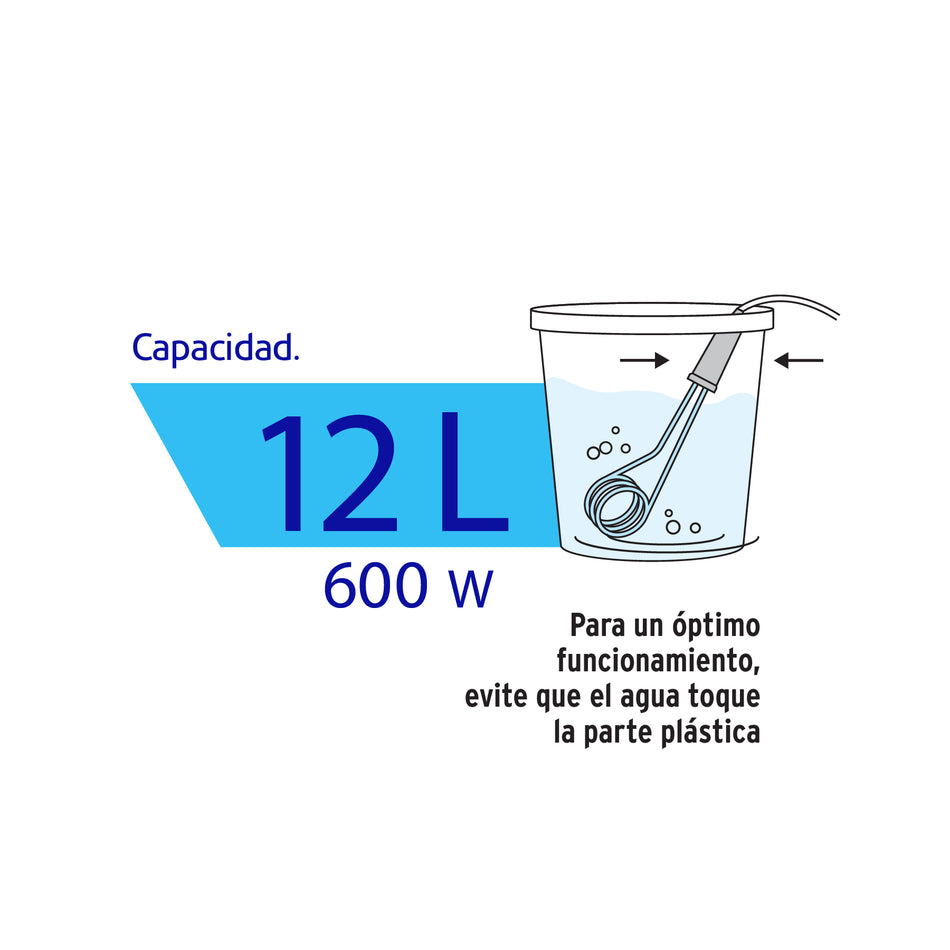 Calentador de inmersión p/agua #3 de 12 L, 600 W, Volteck Caja con 8, 46305