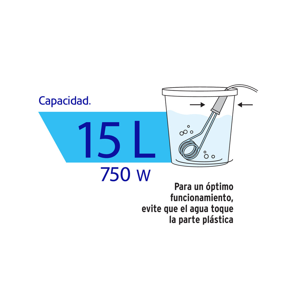 Calentador de inmersión p/agua #4 de 15 L, 750 W, Volteck Caja con 8, 46306