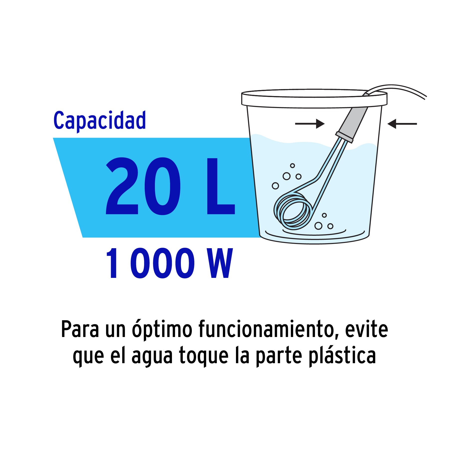 Calentador de inmersión p/agua #5.5 de 20 L 1000 W, Volteck, 46994