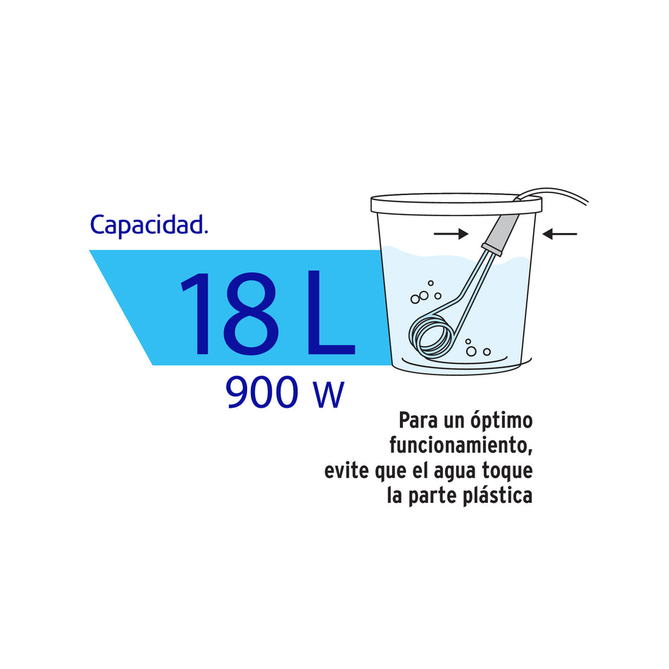 Calentador de inmersión p/agua #5 de 18 L, 900 W, Volteck Caja con 8, 46307