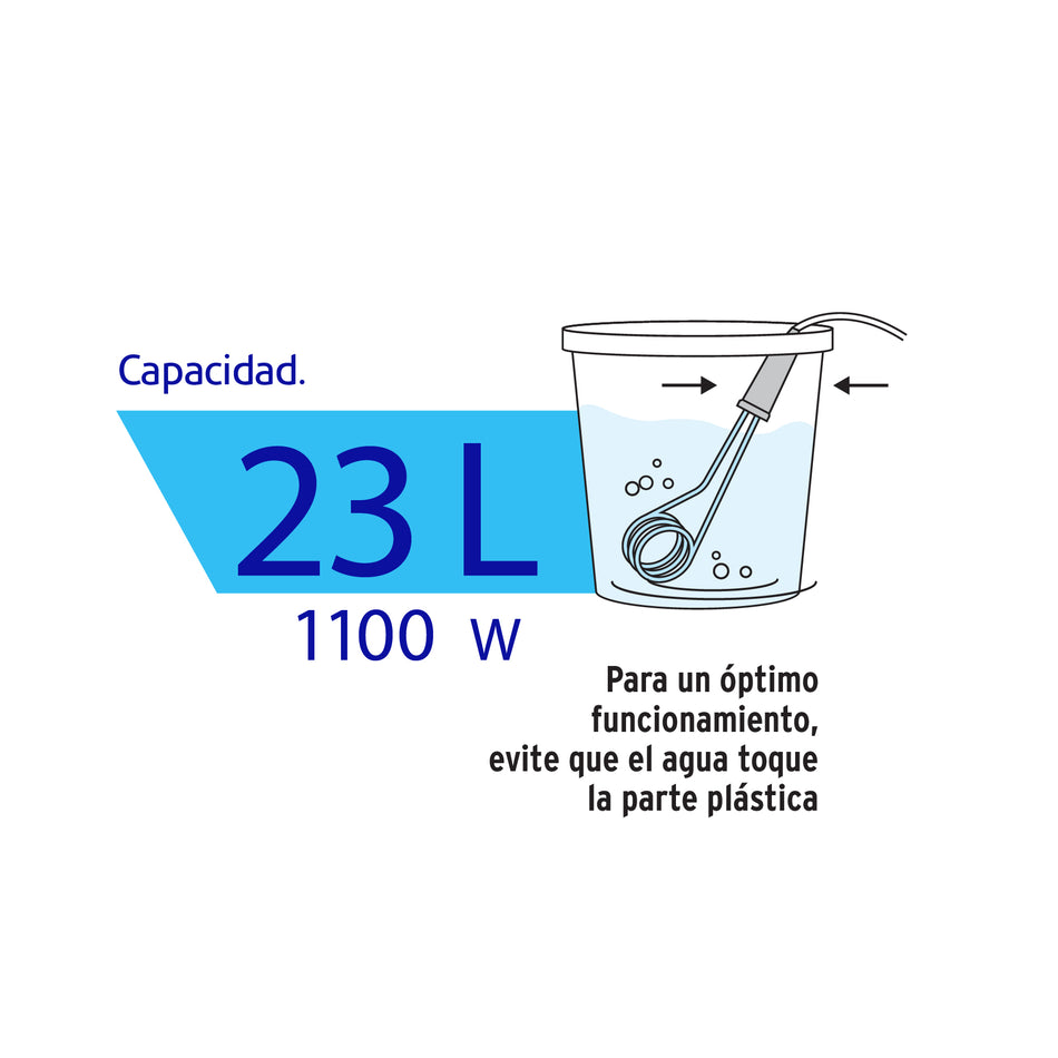 Calentador de inmersión p/agua #6 de 23 L, 1100 W, Volteck Caja con 8, 46308