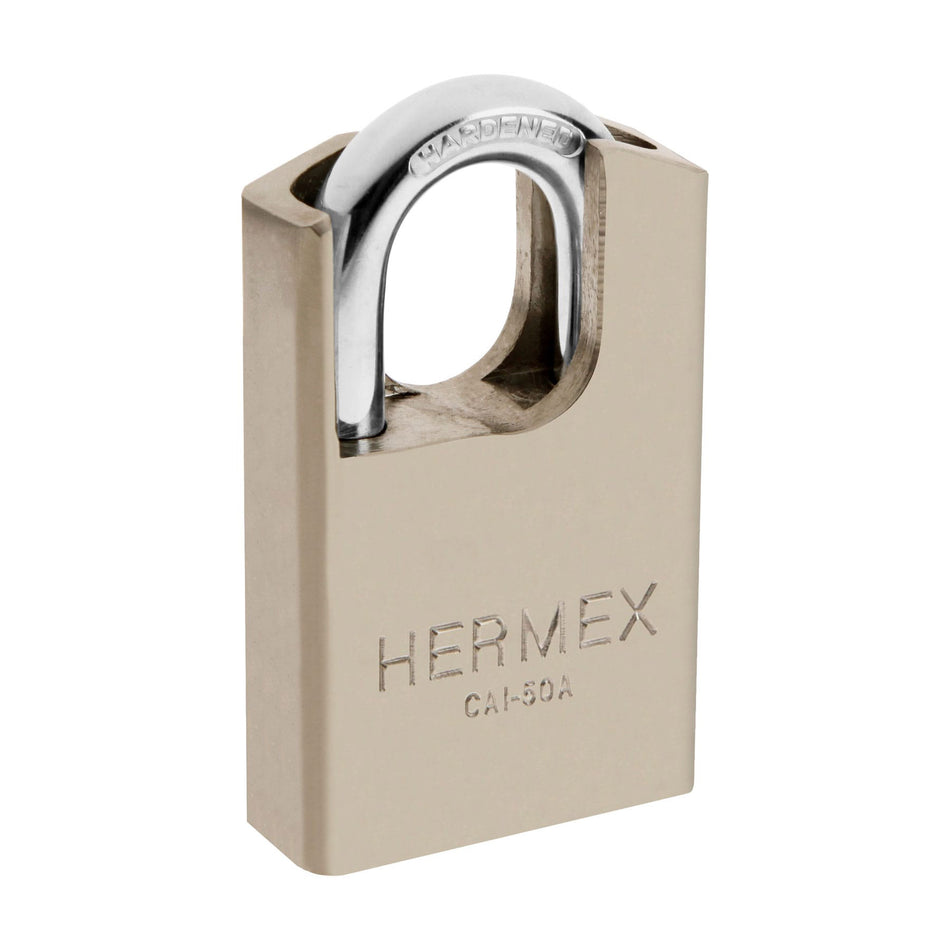 Candado de acero, máxima seguridad, 50mm, llave anti-ganzúa Caja con 2, 43334