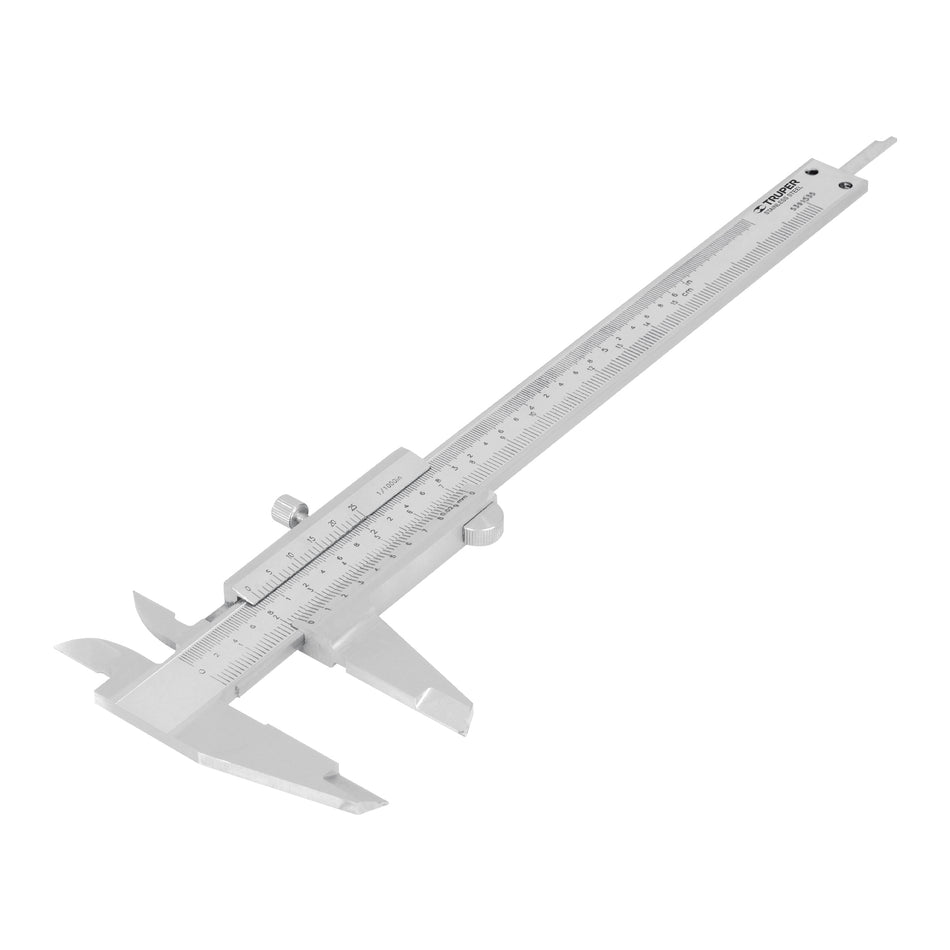 Calibrador vernier analógico 6' acero inox, std y mm, Truper Caja con 2, 14394
