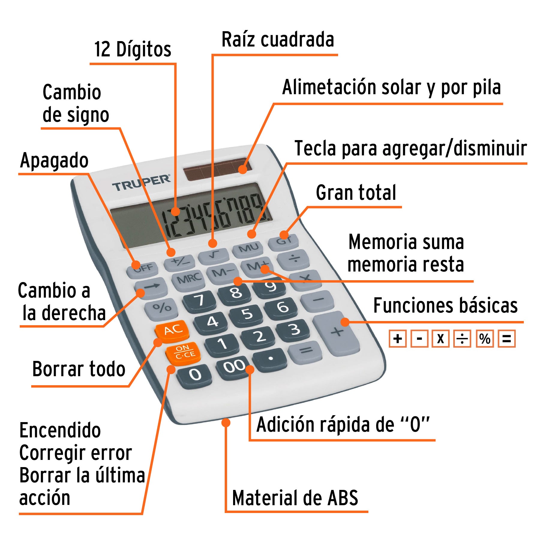 Calculadora de bolsillo, Truper, 60480