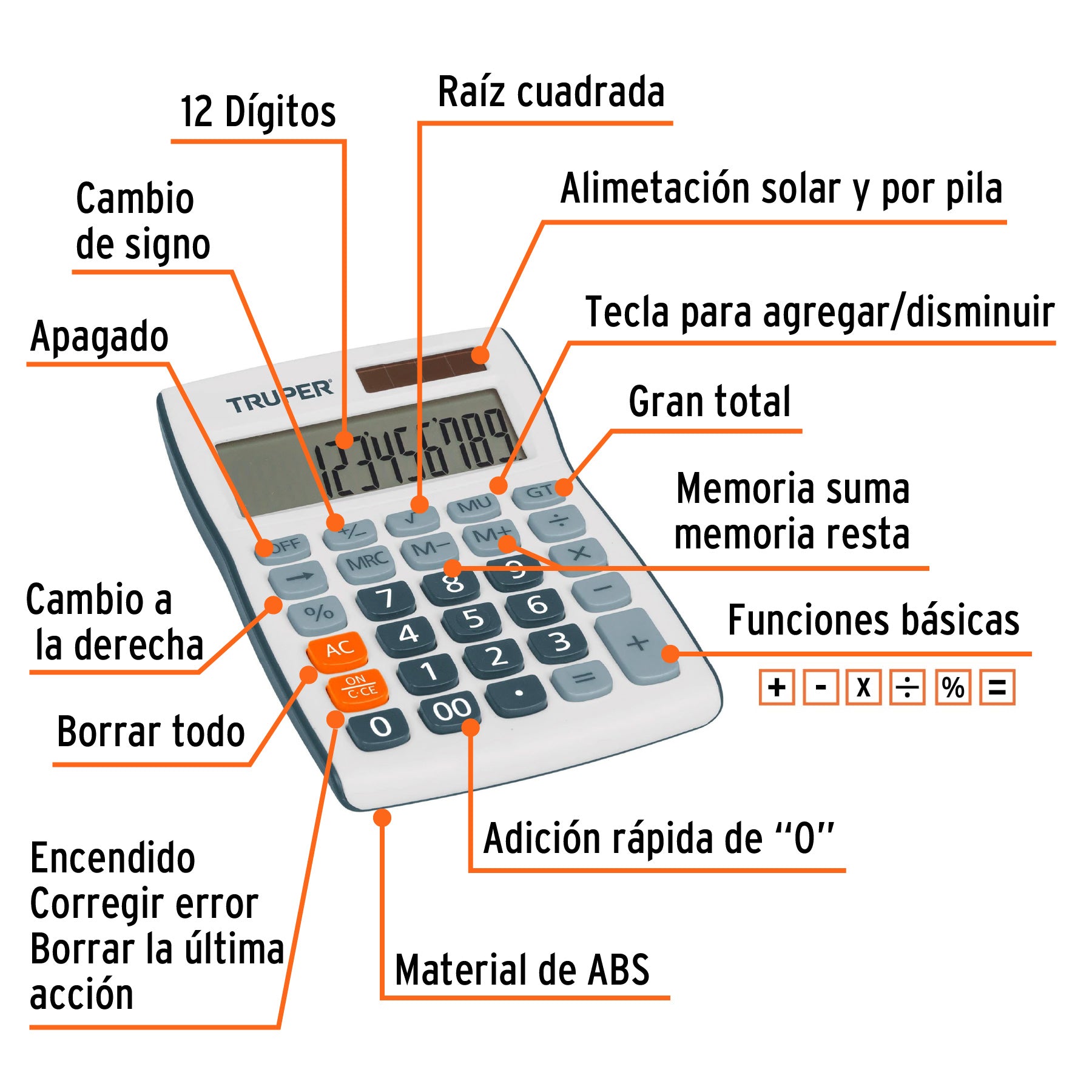 Calculadora de escritorio 15 cm, Truper, 60481