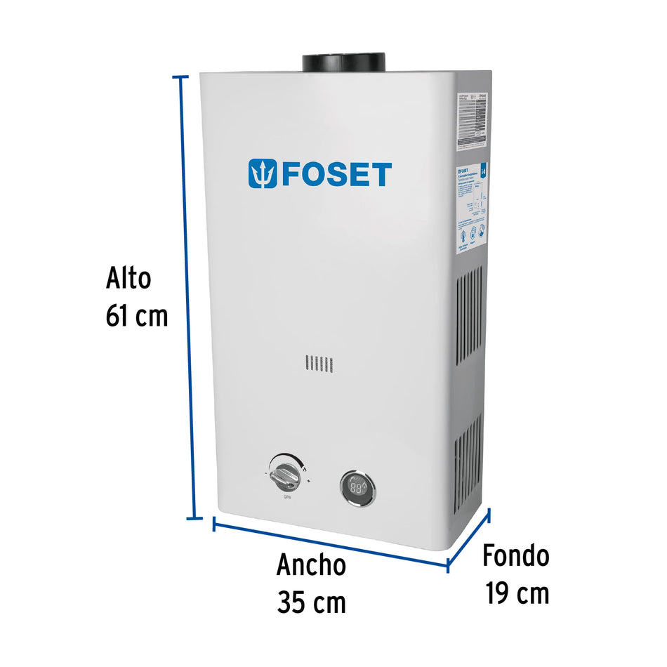 Calentador instantáneo, 13L, 3 servicios, gas LP, Foset, 43051