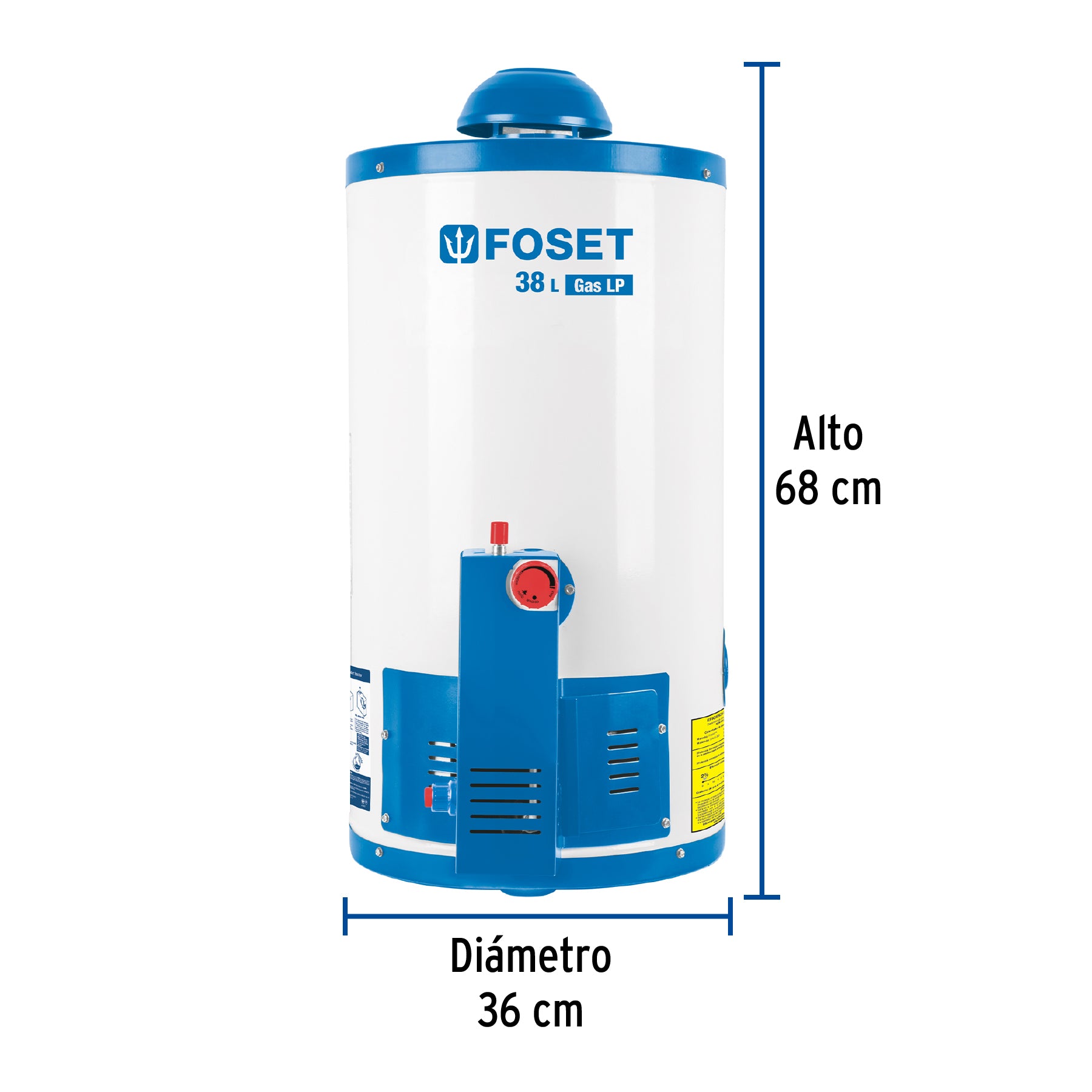 Calentador de depósito, 38L, 1 servicio, gas LP, Foset, 45267